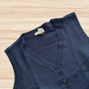 Orvis Mens XL Navy Blue 100% Merino Wool Button Front Sweater Vest RN 70534